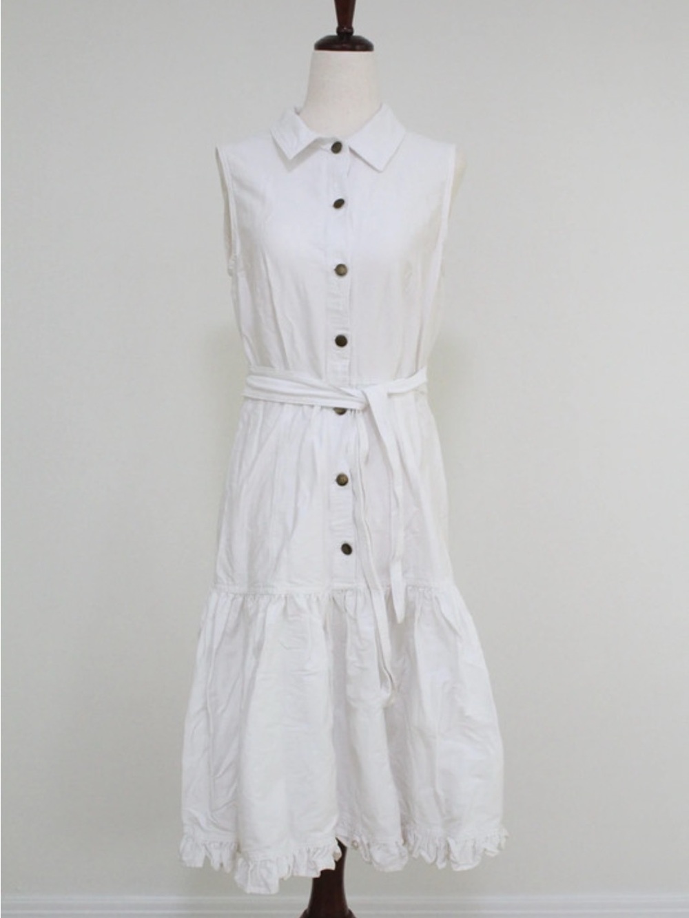 Calvin Klein White Button Down Ruffle Dress